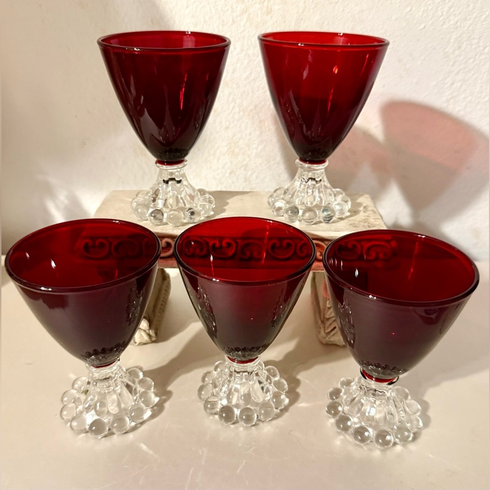 5 Anchor Hocking Ruby Red Boopie juice/liqueur Glasses. 4oz